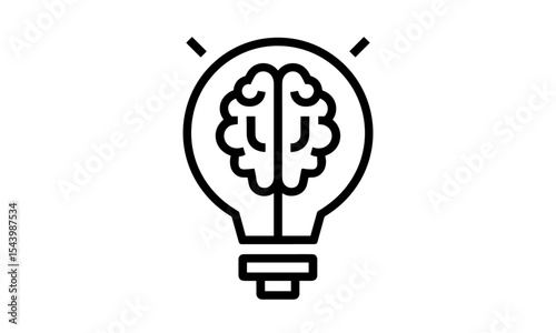Creative brain lightbulb icon, idea thinking symbol, education, innovation and cognition, modern concept mind, smart creativity, symbol icon set, vector illustration, isolated, imagination.