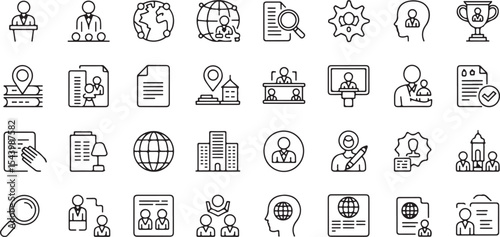 Global Recruitment Icon Set for International Hiring, Headhunting, and Talent Acquisition