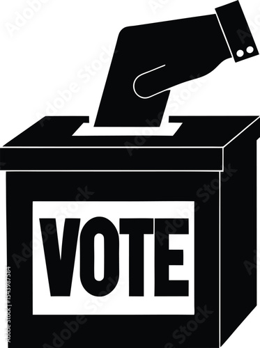Hand inserting ballot into vote box silhouette vector illustration
