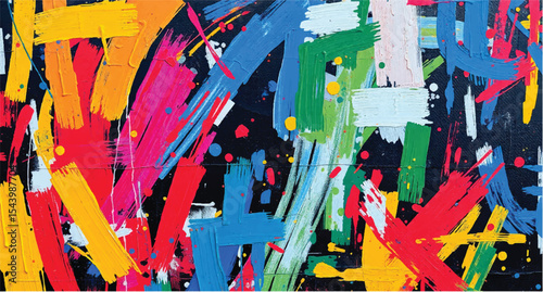 Abstract painting with vibrant multicolored brushstrokes.  Oil paint texture and thick brushstrokes. 