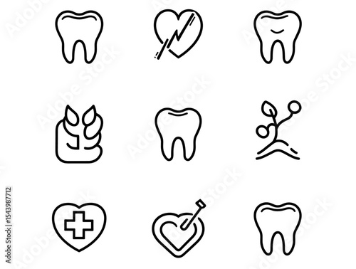 Dental logo set, vector illustration, dental medicine vector template, tooth care icon, clinic branding, oral health logo, clean teeth symbol, professional dentist identity, cutout.