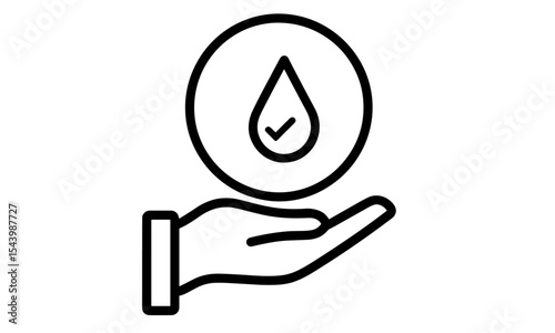 Allergy free icon with dermatology tested water drop, hand logo, cosmetic label, healthy skin symbol, skincare product concept, dermatologist clinic, vector illustration, transparent.
