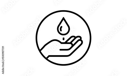 Vector illustration of dermatology test icon with hand and water drop, allergy free skincare, health symbol, sensitive skin care, cosmetic clinic, dermatologically approved, cutout.