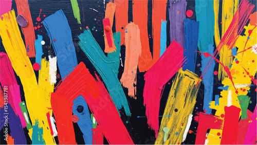 Abstract painting with vibrant multicolored brushstrokes.  Oil paint texture and thick brushstrokes. 