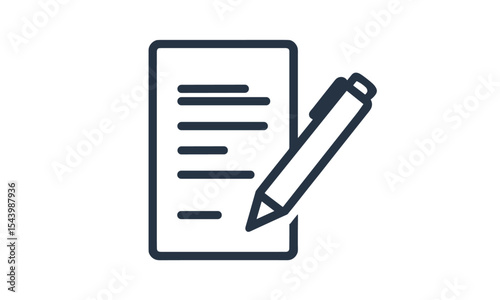 Document with pen icon, form symbol, official paperwork, signature sheet, cutout, vector illustration, legal form concept, contract template, admin form icon, isolated design.