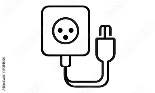 Unplugged electric socket with cable, error 404 plug disconnection concept, electricity power cord vector illustration, disconnect icon, outlet symbol, energy failure, cutout.