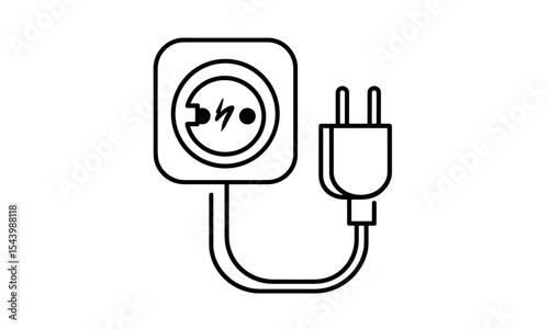 Electric plug icon with unplugged socket, cable disconnect design for power outage or error page, vector illustration, electricity connection loss, offline signal, black icon, png.
