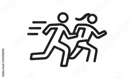 Fast running man and woman icon, people sprinting silhouette, athlete motion symbol, marathon concept, jogging clipart, cutout, fitness race character, vector illustration.
