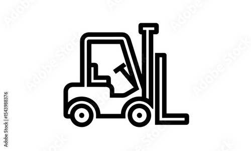 Forklift icon vector illustration, black silhouette isolated on white, industrial equipment, logistics symbol, cargo transport machine, warehouse vehicle, cutout, shipping forklift.