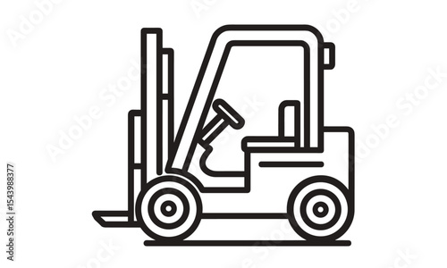 Black forklift vector illustration, industrial icon isolated on white, cargo transport, warehouse symbol, heavy machinery, loader equipment, logistics vehicle, forklift png.