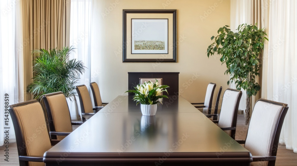 Fototapeta premium Meeting room, long table, beige walls
