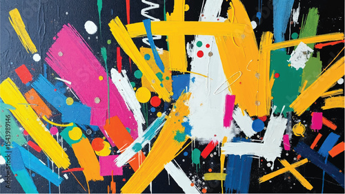 Abstract painting with vibrant multicolored brushstrokes.  Oil paint texture and thick brushstrokes. 