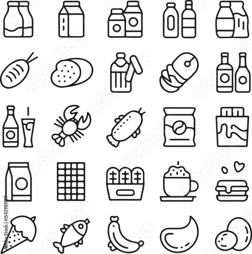 Food and Drink Icon Set 30 Line Art Illustrations for Restaurants, Menus, and Apps