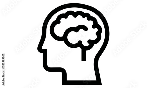 Silhouette of human head with brain icon, cognition and mind symbol, vector illustration, smart thinking concept, psychology, intelligence, png, idea icon, mental activity, profile.