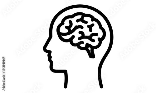 Human brain icon in head silhouette, vector illustration, innovation and mind symbol, psychology concept, intelligence idea, cognition, png, smart thinking, science, anatomy, profile.