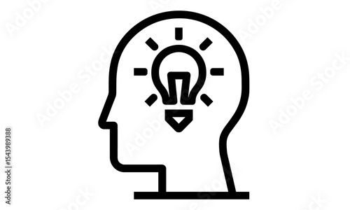 Thinking brain inside human head silhouette, mind concept symbol, intelligence idea, vector illustration, cognition, psychology, smart profile icon, png, abstract science, anatomy.