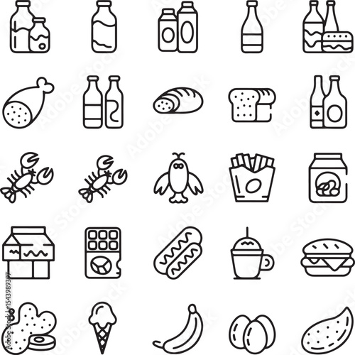 Food and Drink Line Icons A Diverse Collection of Culinary Graphics