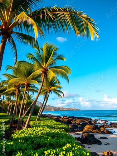 Palms in Hawaii Poipu beach landscape