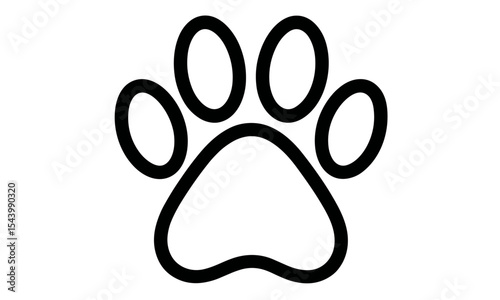 Paw print of dog, cat walk footprint, animal track cutout, pet foot mark, black silhouette icon, dog cat foot trail, isolated paw vector illustration, wildlife footprint symbol.