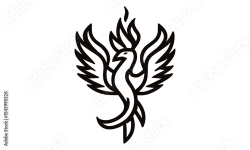 Phoenix bird logo, fire flame emblem, flying bird silhouette, mythical creature design, blaze animal icon, vector illustration, burning phoenix, fantasy symbol, PNG.