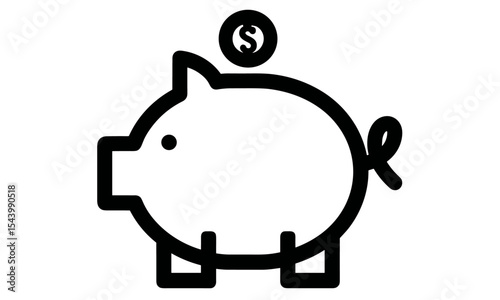 Piggy bank vector illustration, money saving icon, cutout piggy bank, finance economy, wealth planning, savings account concept, budget icon, financial management, economic icon.