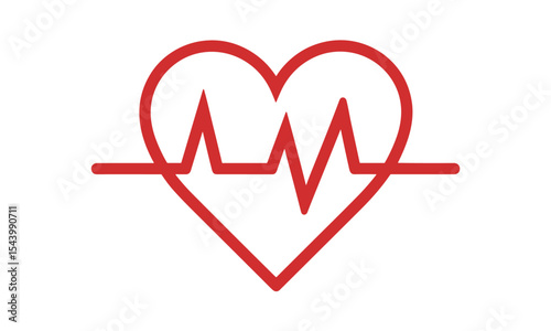 Heart rate line icon, heartbeat pulse design, red cardiogram shape, heart rhythm monitor, vector illustration, medical symbol, clinic cardiology icon, emergency heartbeat.