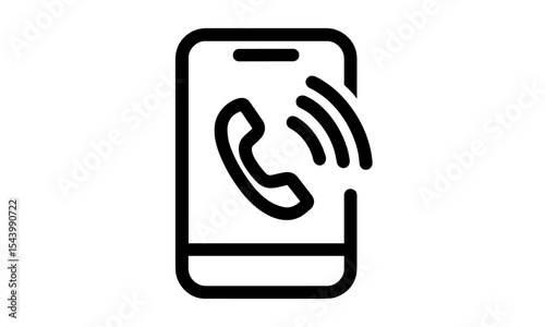 Ringing phone icon, incoming call symbol, mobile alert sign, communication device, smartphone notification, user interface concept, vector illustration, cutout.
