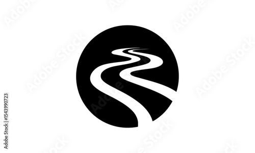 Vector illustration River Logo Template, stream icon, wave symbol, eco style, natural element design, minimalist water concept, organic branding mark, clean cutout emblem, simple flat identity.