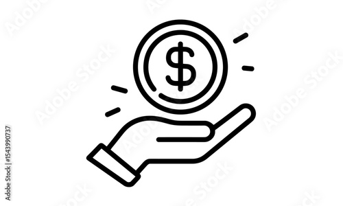 Hand holding coin icon, save money symbol, financial savings, banking and finance, economic growth icon, income planning, business finance, vector illustration, cutout.