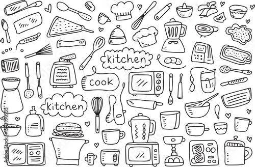 Hand-Drawn Doodle Kitchen Utensils and Appliances Collection