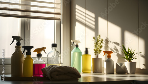 Eco-friendly home cleaning with all-natural, non-toxic products, silhouette. isolated with white highlights