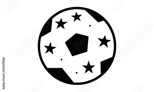 Abstract soccer logo with black stars, football vector illustration, sports icon, star pattern ball, minimalist design, team badge, emblem concept, icon style, cutout, creative identity.