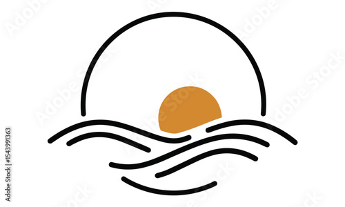 Vector illustration sunset logo design template, palm tree badge, sun silhouette, beach vacation symbol, tropical icon, minimalist flat logo, creative identity, png.