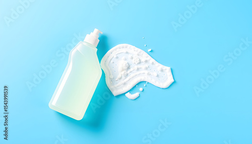 Fresh detergent on a vibrant blue backdrop, cosmic-inspired design, embodying the essence of spring cleaning renewal.. isolated with white highlights