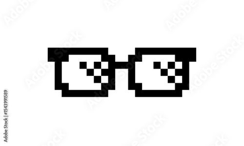 Pixel glasses thug life meme icon vector illustration, cool sunglasses emoji, retro pixel art accessory, sarcastic humor design, viral internet joke, comic effect, cutout.