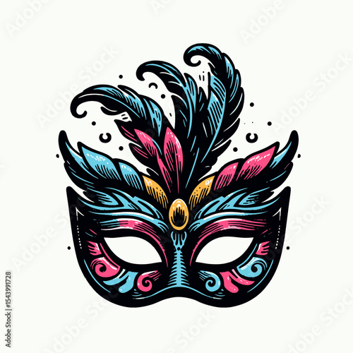 Colorful carnival mask with feathers