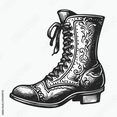 Vintage lace-up boots in black and white