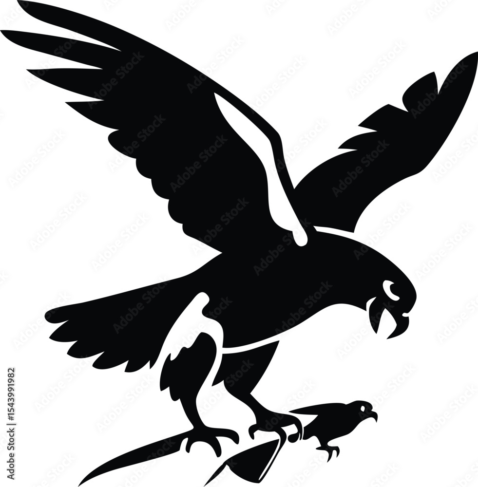 Obraz premium Flying eagle silhouette vector illustration
