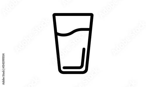 Flat style water glass, drink symbol icon, simple refreshment concept, hydration object, clear beverage cup, minimal outline design, thirst icon, vector illustration, transparent background.