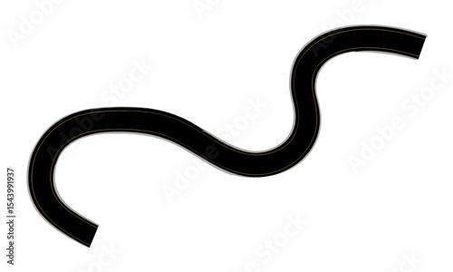 Winding road top view, curves road isolated, mountain highway path, serpentine route aerial, traffic landscape, path bend, vector illustration, png, road infrastructure concept.