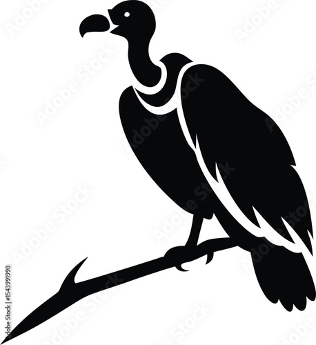 Isolated black vector illustration of a flying bird of prey with a sharp beak, like an eagle or vulture, perfect for wildlife and nature designs