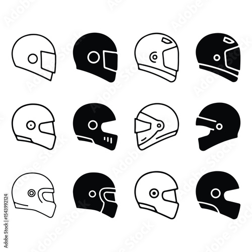 Silhouette of helmet icons pack for motorsport and safety themes