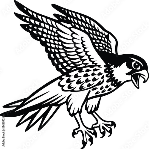 Flying eagle vector silhouette illustration with spread wings