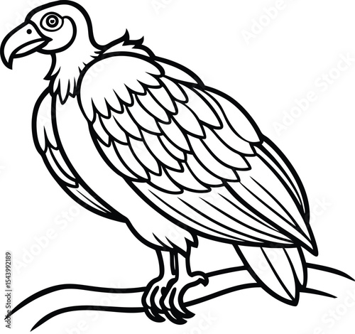Eagle head vector illustration a wild bird of prey on a branch, a symbol of freedom with detailed feathers and wing design
