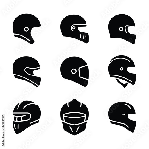 Collection of racing and safety helmet icon designs for graphic use