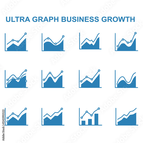 Collection of simple blue line graphs depicting business growth and financial progress