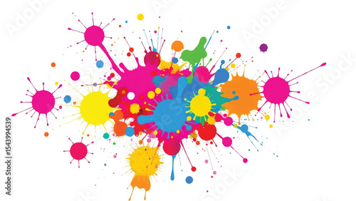 A vibrant, abstract, colorful splatter background with a white background. Multicolor splatter design. Colorful Paint Splashes. 