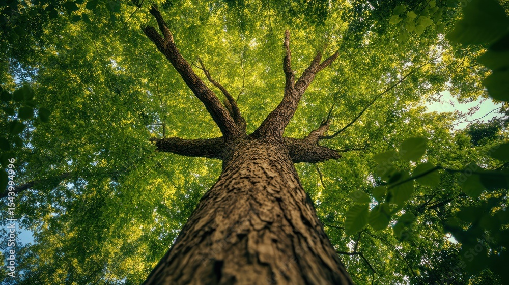 Naklejka premium Lush green tree, viewed from below