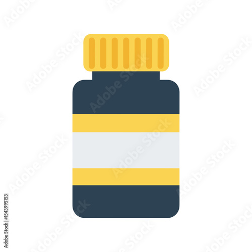 Flat icon of medicine bottle with yellow cap and blank label, vector illustration
