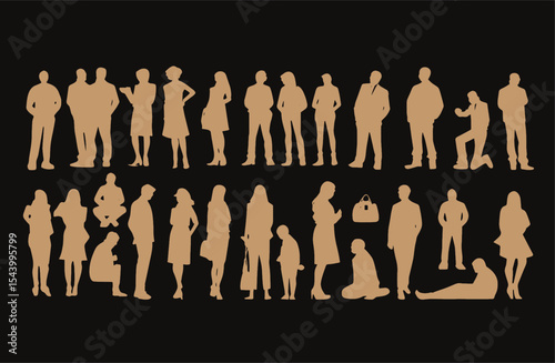 Silhouettes of People in Various Poses Vector Set